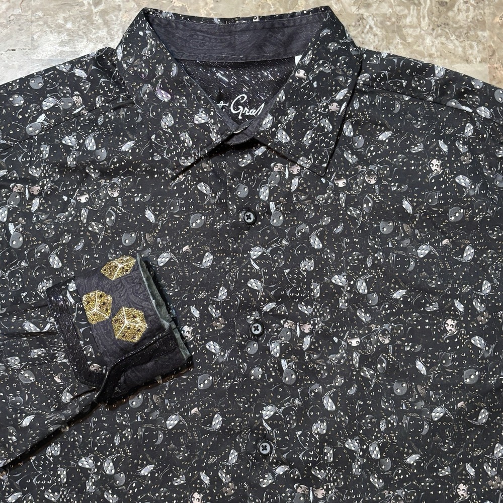 Robert Graham Shirt Mens Medium Black Gambler Abstract Long Sleeve Flip Cuff